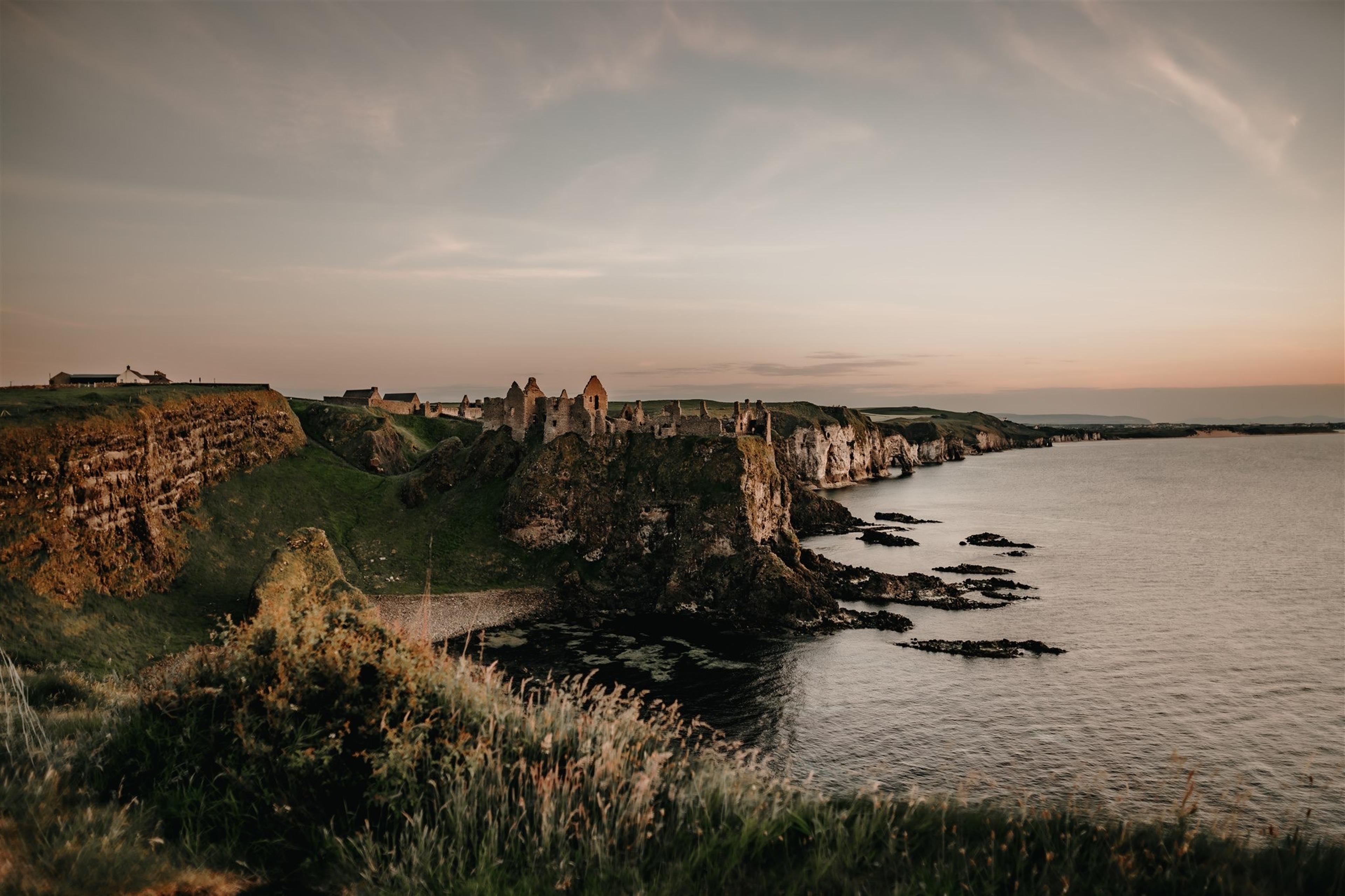 Wide shot of Dunluce castle